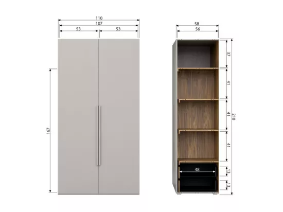 Rens - Armoire en bois H210cm - Gris clair