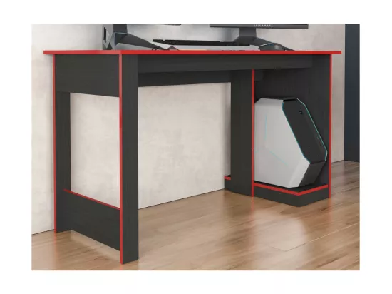 Bureau Gamer Noir Chants Rouges 1 Caisson UC L 136 H 75 P 54 cm