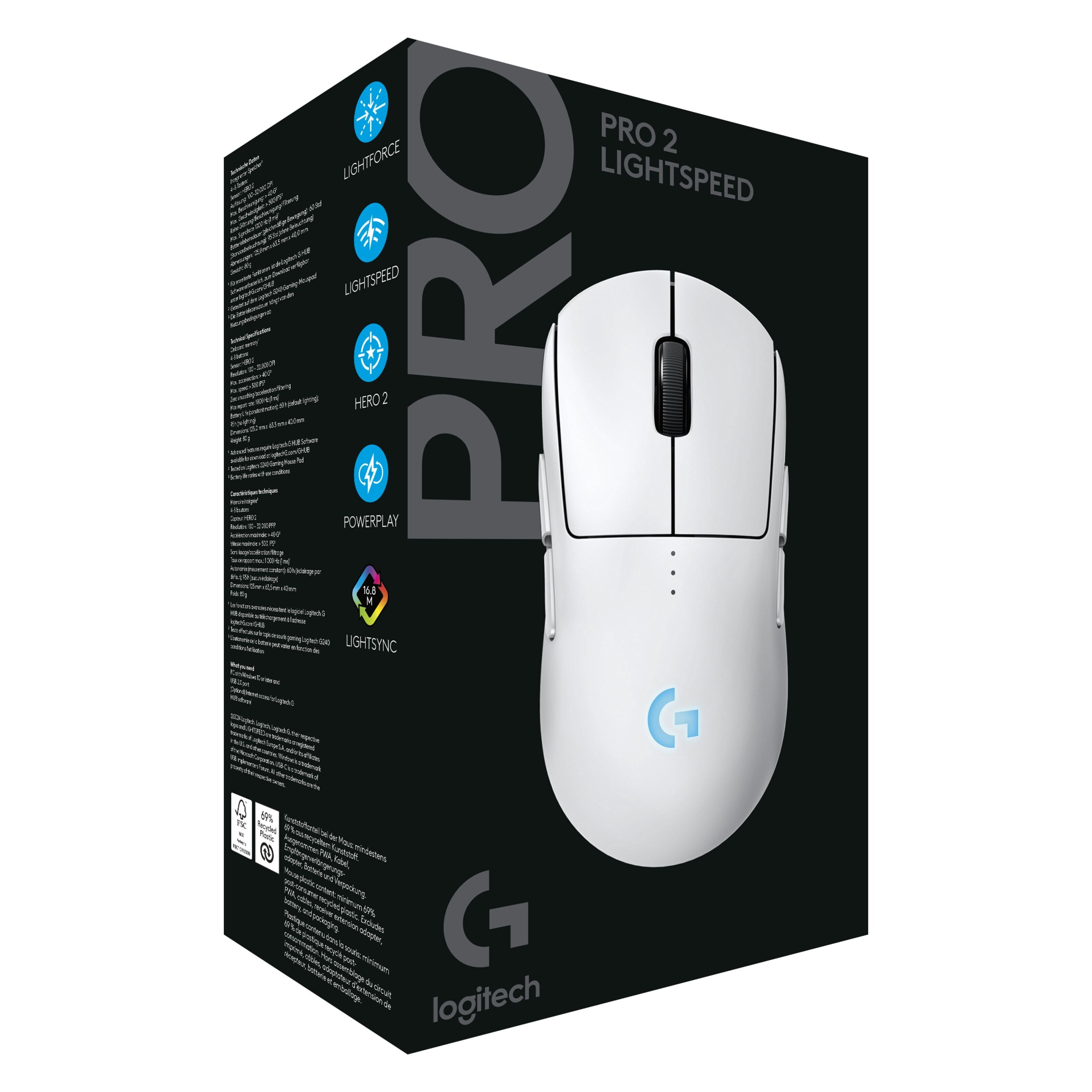 Logitech G Pro 2 Trådløs gamingmus for proffer Hvit