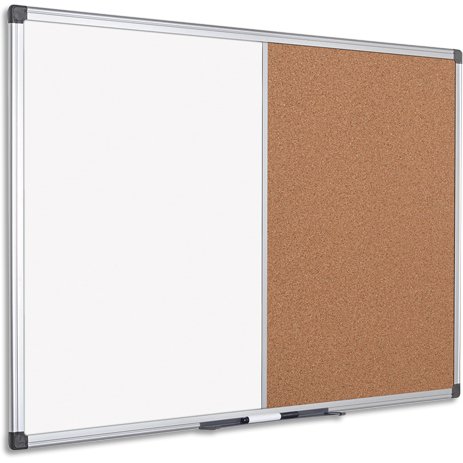 Tableau combiné magnétique Maya de Bi-Office, surfaces en liège et en acier laqué effaçable, cadre en aluminium, 120 x 90 cm