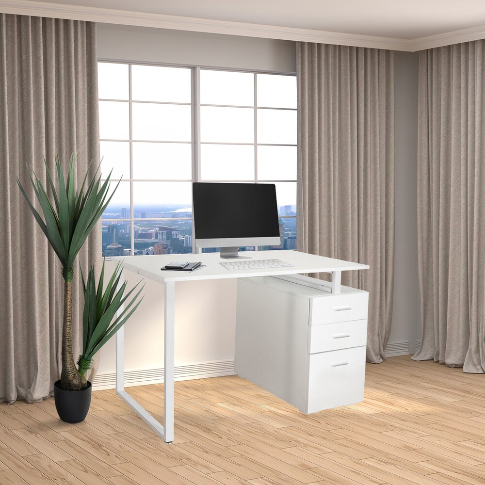 Schreibtisch EASY WORK V Melaminharzbeschichtete Spanplatte, Gestell pulverbeschichteter Stahl hjh OFFICE