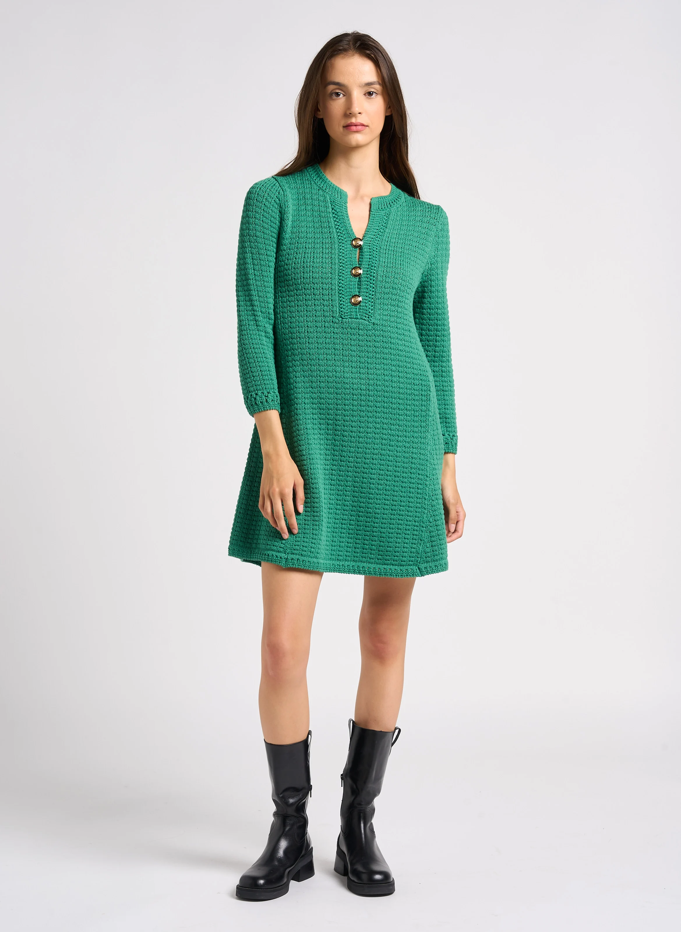 GYSELE - Robe courte col rond en coton mélangé | Vert