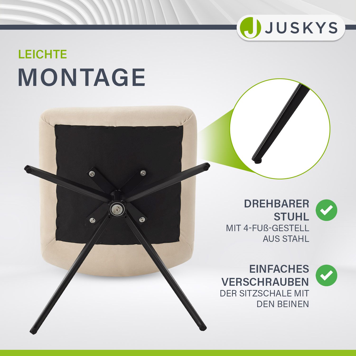 Juskys Drehstuhl Dallas 2er Set - Esszimmerstühle drehbar - Stuhl 120 kg belastbar - Samt Beige