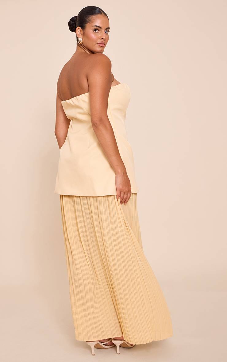 Citron Robe Maxi Bandeau Grande Taille À Panneaux De Jupe Plissée En Mousseline