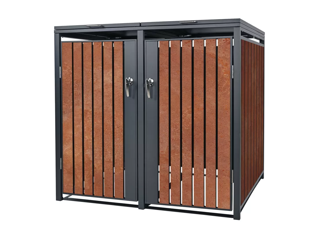 Abri pour 2 poubelles 240 L conteneur à déchets acier corten 132 x 80 x 116,3 cm