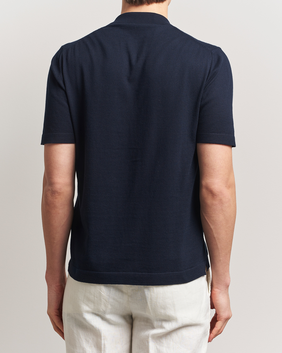 Altea Jacquard Knit Camp Shirt Navy