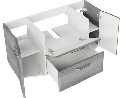 Pelipal Quickset 328 badkamermeubelset (B x H x D 175 x 200 x 39 cm), grafiet getextureerde fronten, met mineraal gegoten wastafel, hoge kast, onderkast en bovenkast (328.120006)