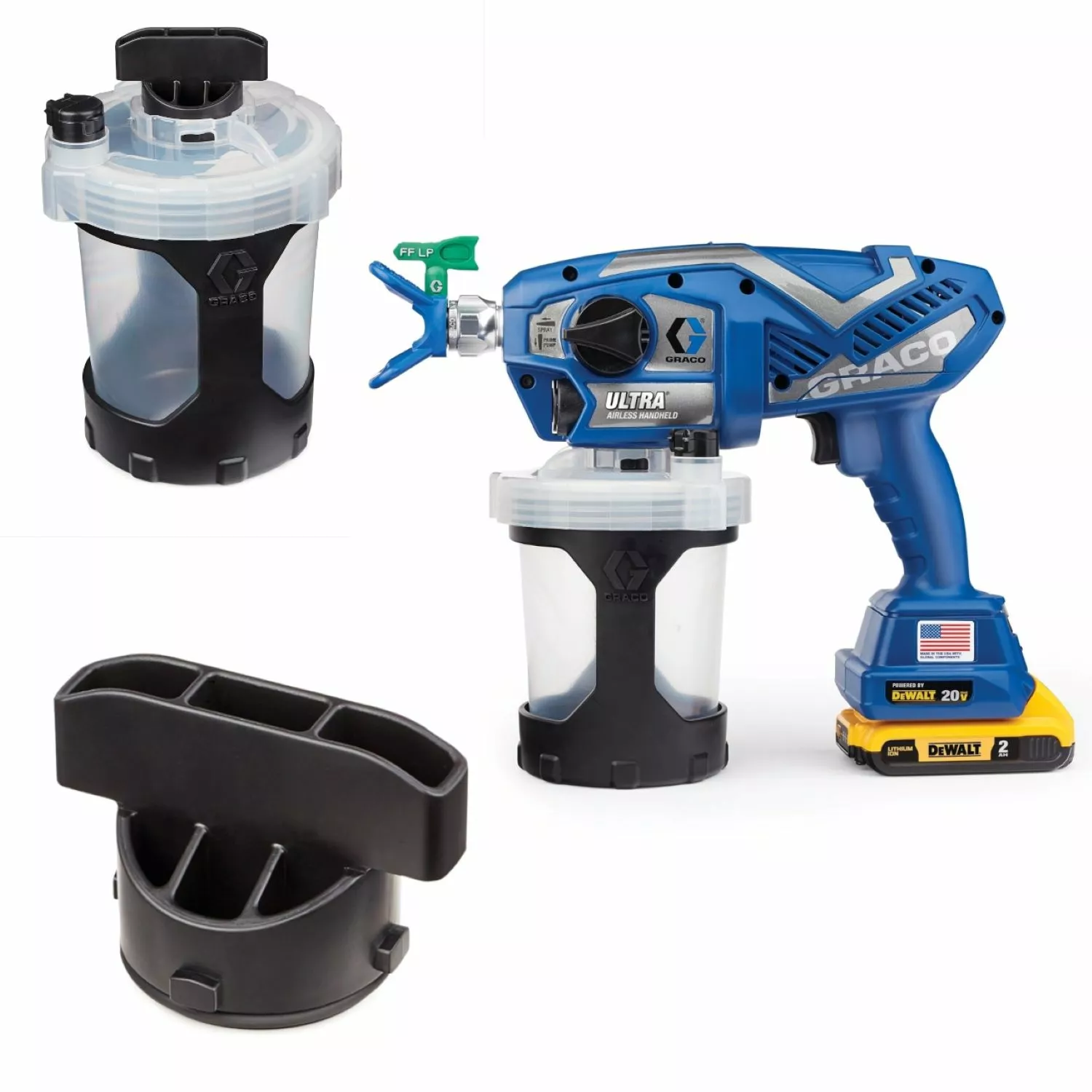 Graco 17M366 Ultra draagbare snoerloze verfspuit incl. bekerset 1L compleet met afsluitdop en afsluitdop voor bekerset