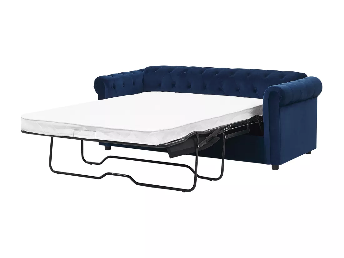 Canapé convertible 3 places en velours bleu foncé CHESTERFIELD