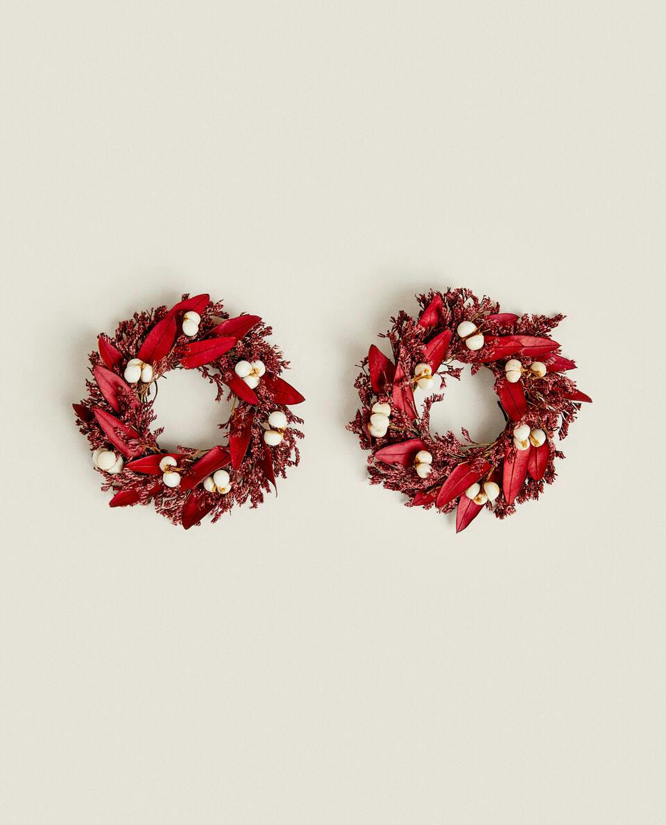 PACOTE DE ANÉIS DE GUARDANAPO COM FLORES DE NATAL SECAS (PACOTE COM 2)