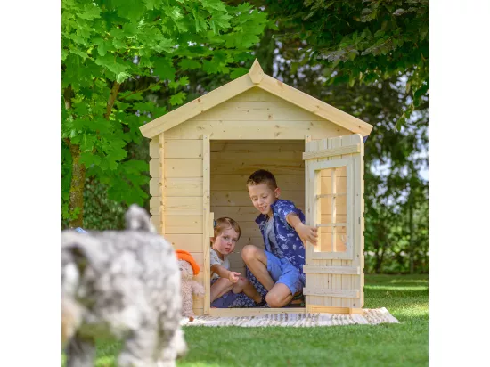 Timbela M570Z-1 Maison en bois pour enfants -Toit vert- 111x114xH121cm/0.9 m2