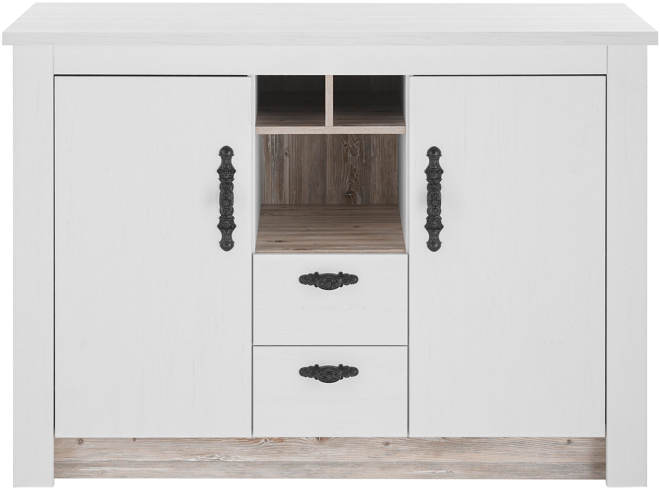Home affaire Spülenschrank »Florenz, Küchenunterschrank in Pinie Weiss, Unterschrank« mit verschnörkeltem Metallgriff, im Landhausstil, Arbeitshöhe 92 cm