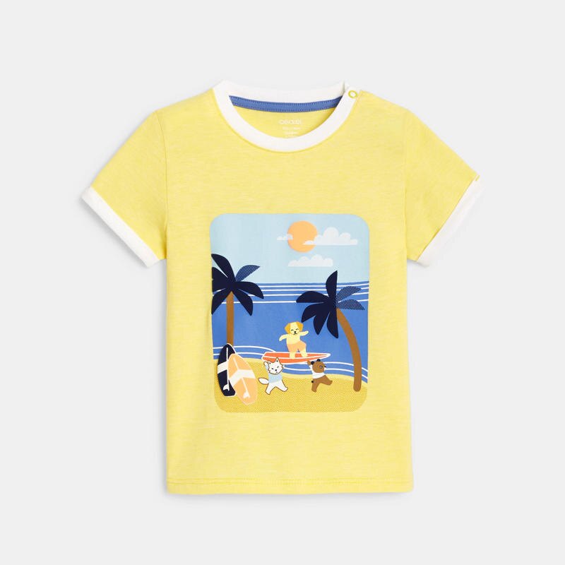 T-shirt animaux surfeurs jaune bébé garçon Jaune