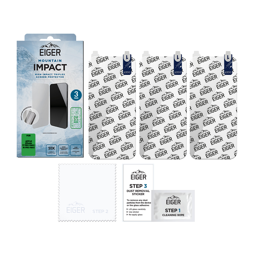 (2er Set) iPhone 17 Pro Max / 16 Pro Max Mountain Impact High Triflex Panzerglas 2.5D Displayschutz Case Friendly (EGSP01073)