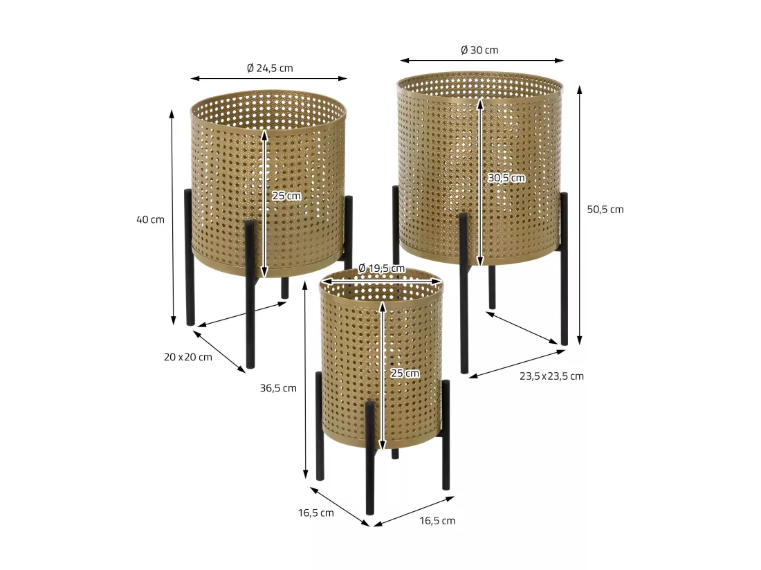 ML-Design Support pour fleurs, set de 3 pièces noir et or, en acier, support pour plantes en métal, support pour pots de fleurs avec cache-pot, support pour pots de fleurs 3 pièces, pots de plantes, colonne pour fleurs, tabouret pour plantes.