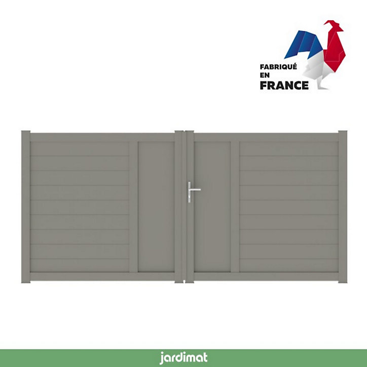 Portail Jardimat battant aluminium Aquarelle gris quartz - 300 x h.170 cm