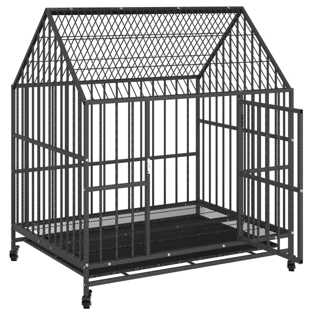 Gaiola para cães vidaXL com rodas, aço galvanizado, preta