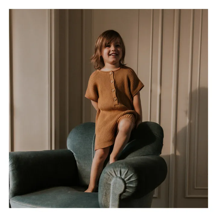 Yuki Combinaison Maille Ajourée Coton Bio | Camel