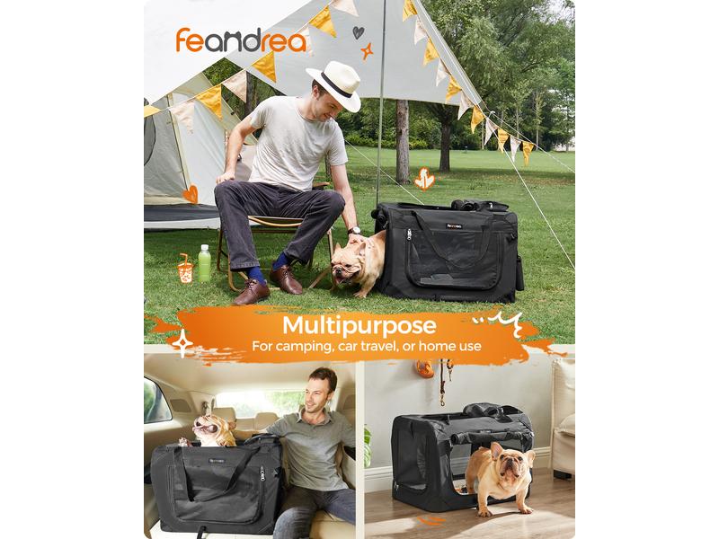 Feandrea Transportbox Haustier, 60 x 42 x 42 cm, Schwarz Transportbox für Hunde und Katzen