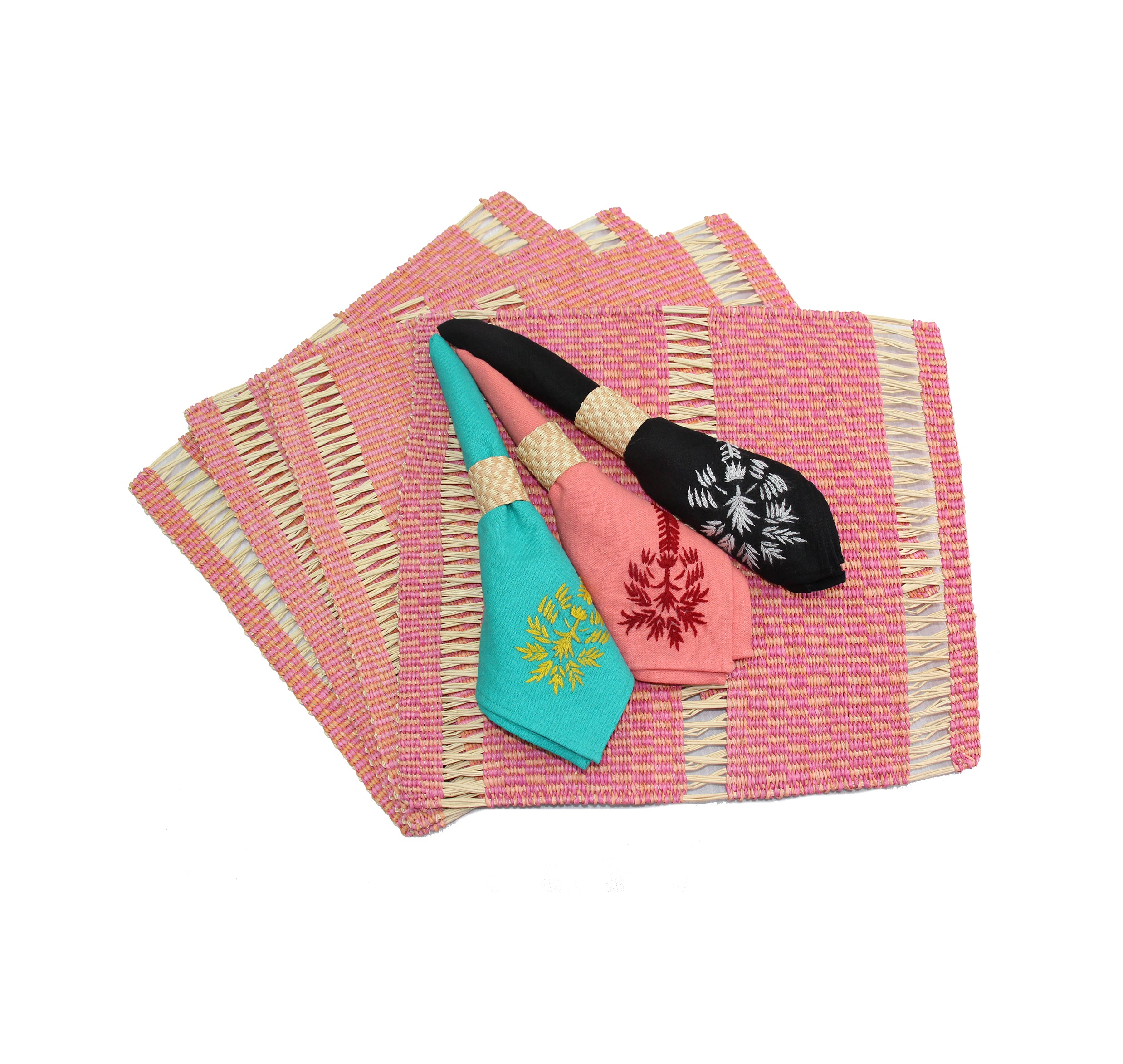 Serviette en lin brodée à la main (Lot de 4)