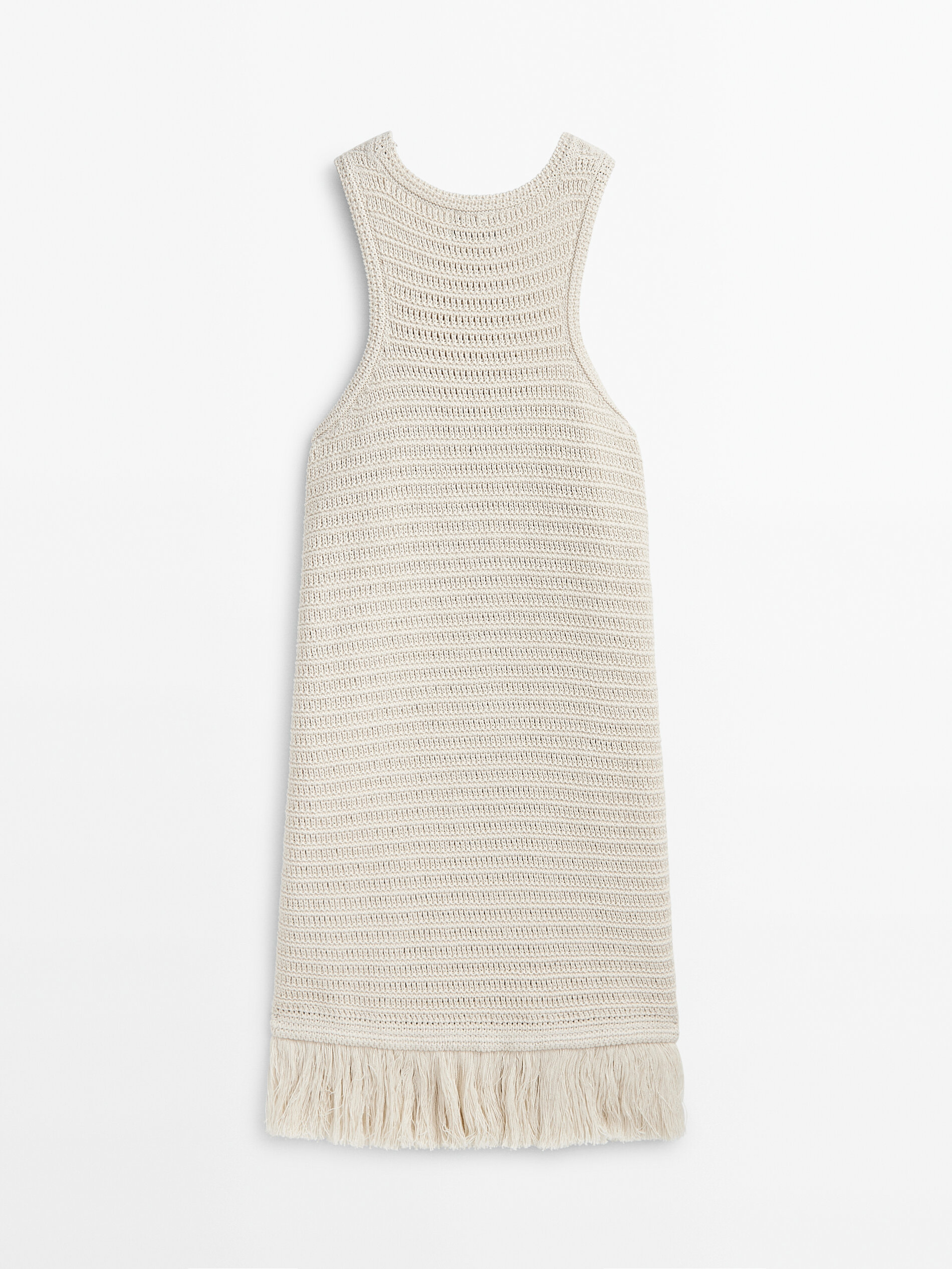 Vestido curto em crochê com ponto flecos - Studio - BEGE