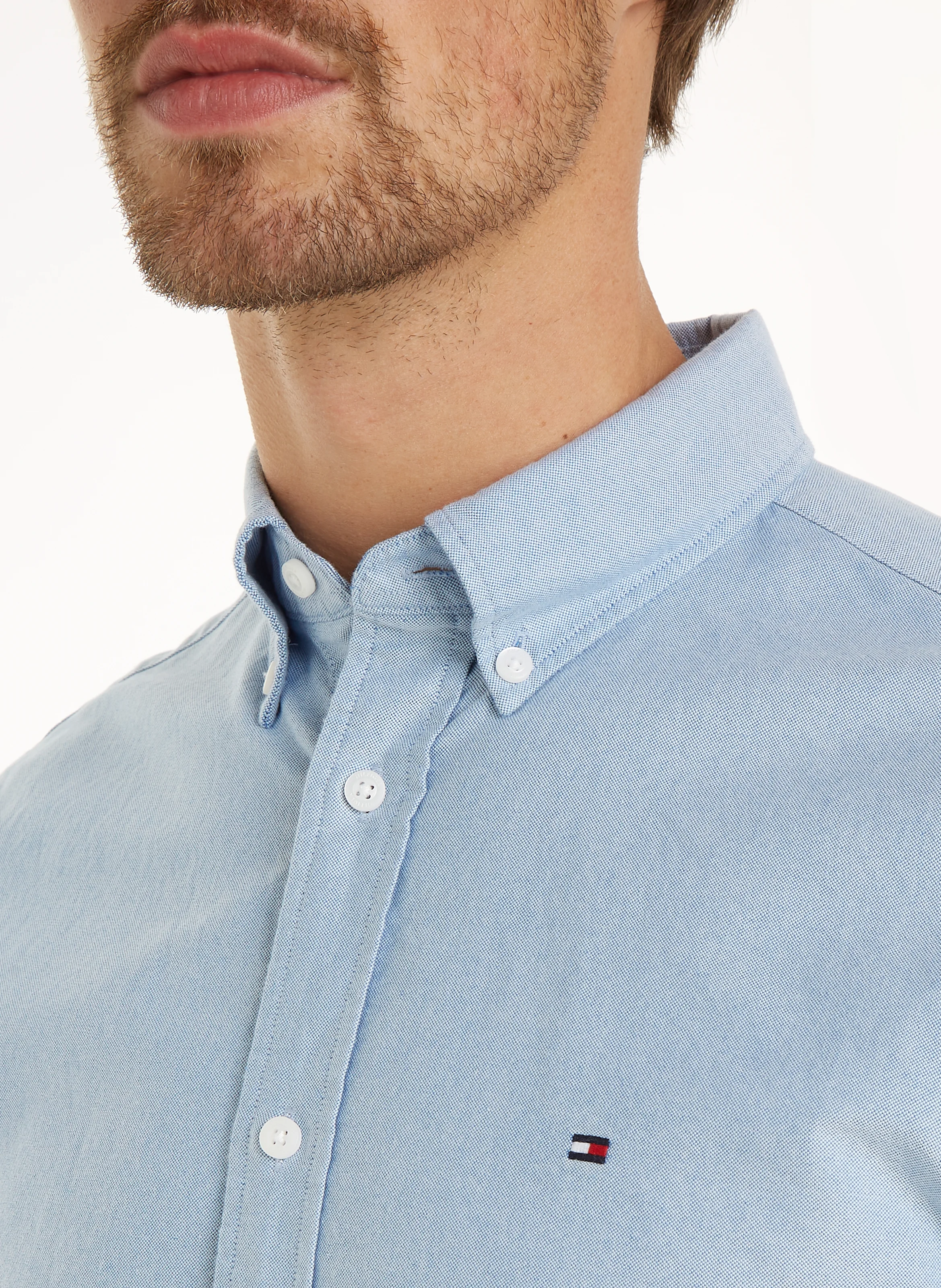 Chemise col américain en coton bio mélangé | Bleu