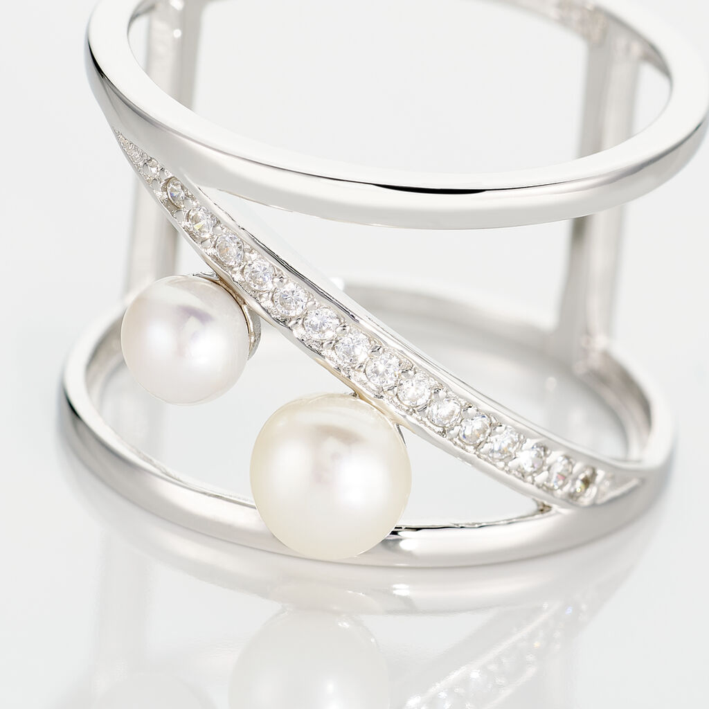 Bague Nissi Argent Blanc Perle De Culture Oxyde De Zirconium