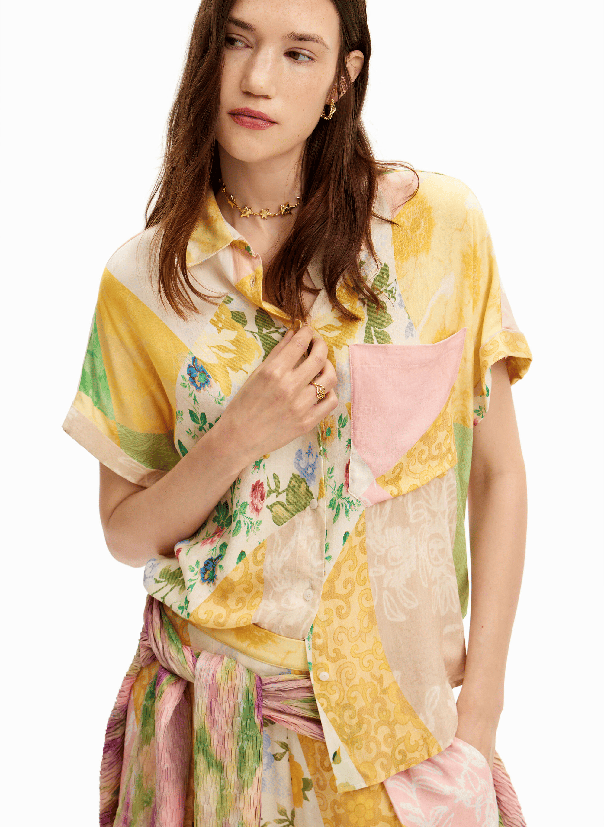 Chemise manches patchwork imprimé | Multicolore