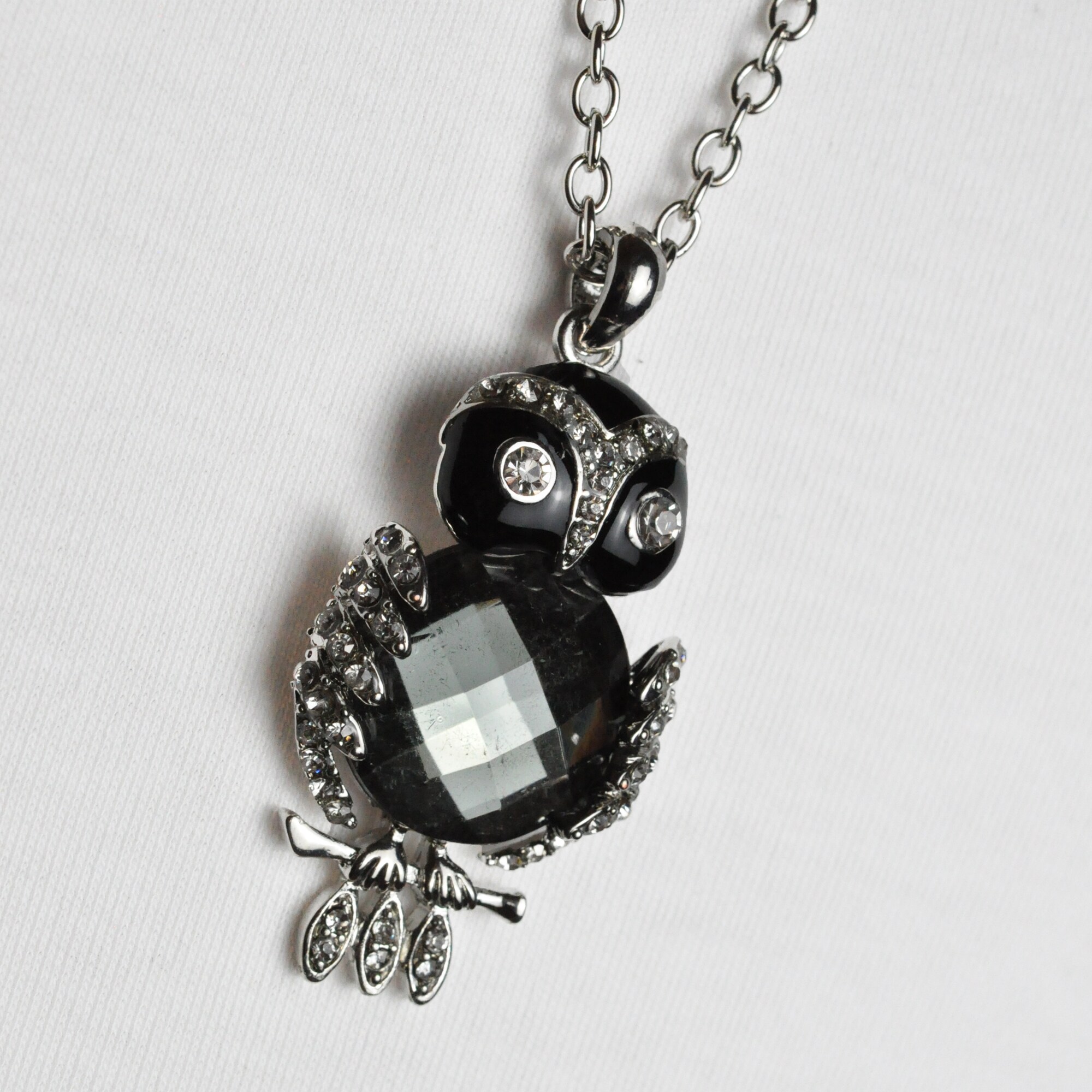 Steuer Modeschmuck Anhänger mit Kette Metall Eulenanhänger an Kette rhodiumfarben