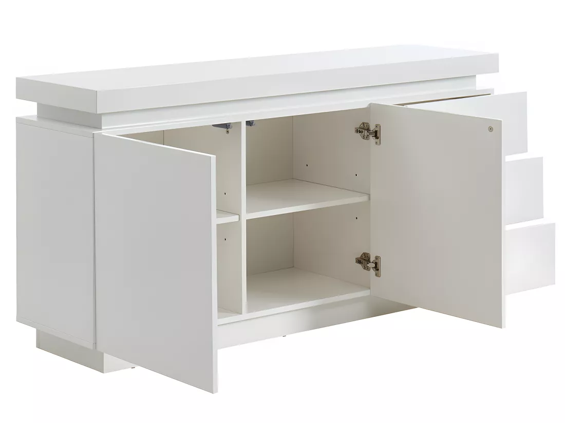 Buffet EMERSON II - LEDs - 2 portes & 3 tiroirs - MDF laqué blanc