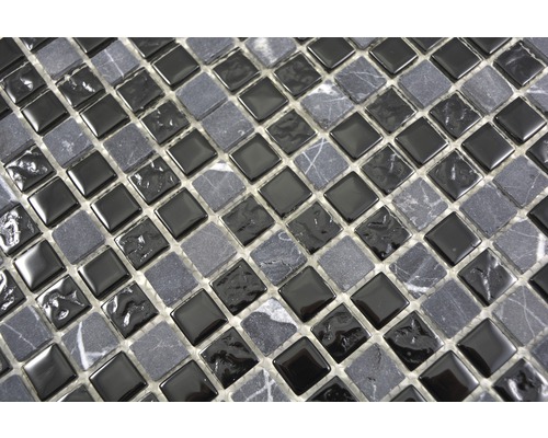Glasmozaïek Kristal met natuursteen CM M465 30x30 cm Grijs/Zwart