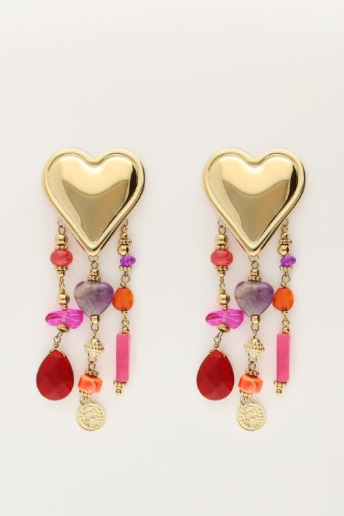 Multikleur statement oorhangers met hartjes