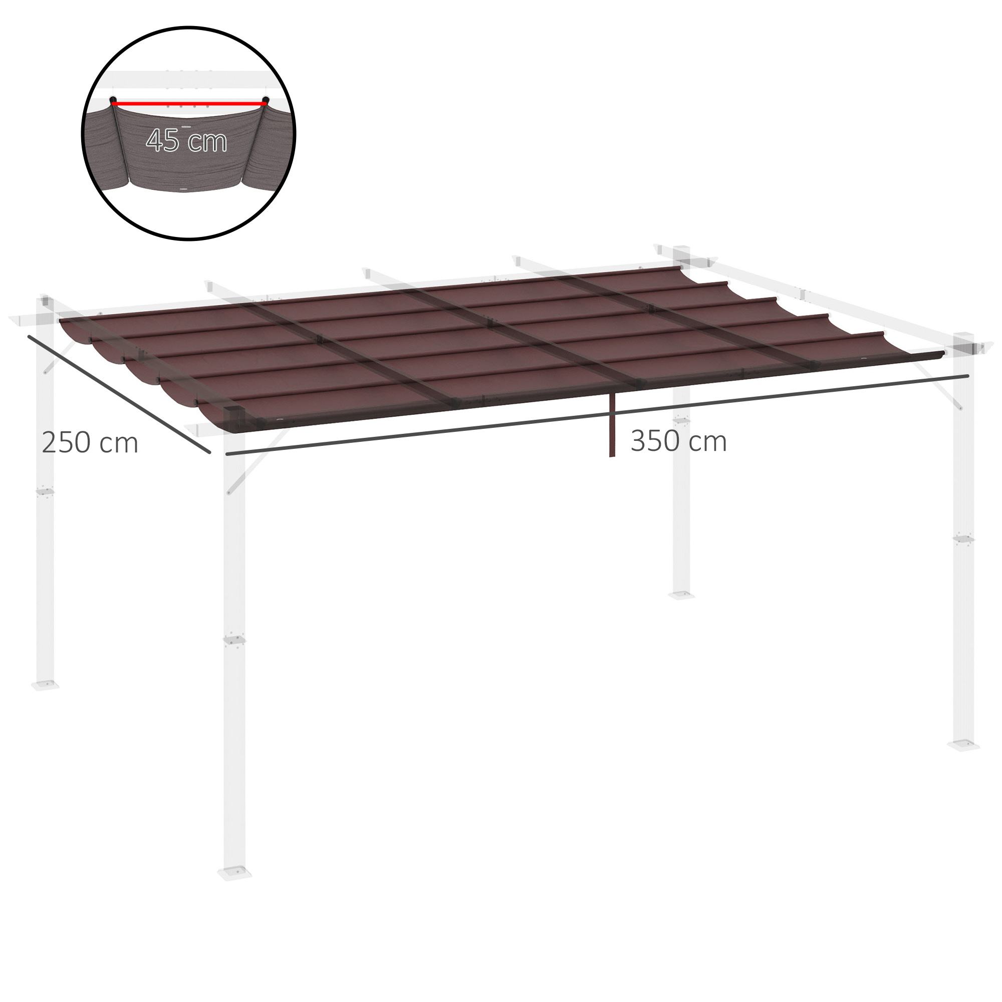 Cobertura retrátil Outsunny para pérgola, 3,5 x 2,5 m, para guarda-sol, toldo de tecido para gazebo de jardim com 10 orifícios de drenagem, cor café.