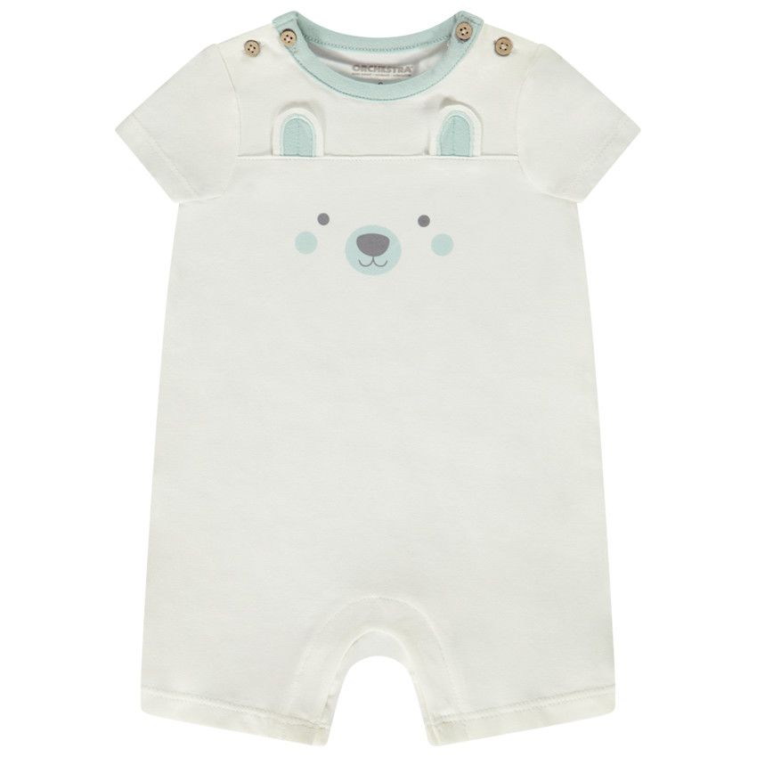 Combinaison courte en jersey print ourson ludique pour bébé garçon - Ecru