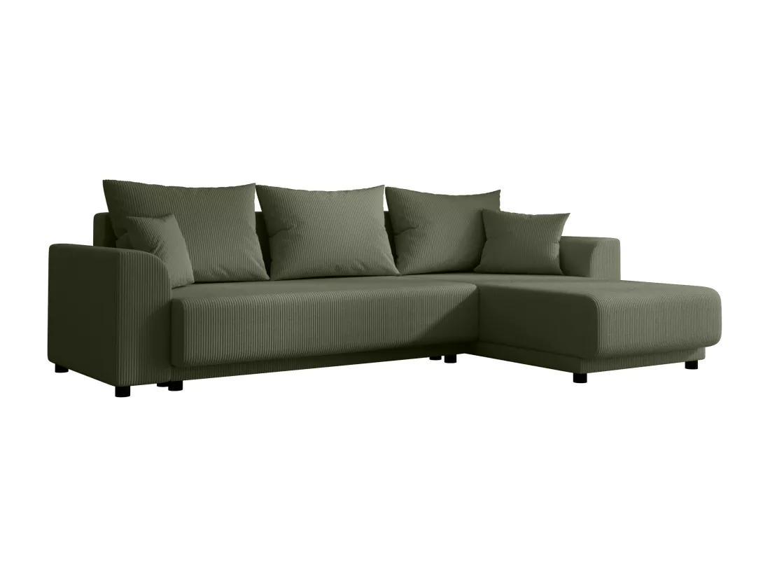 Canapé d'angle convertible et réversible en velours côtelé vert kaki NESSARO