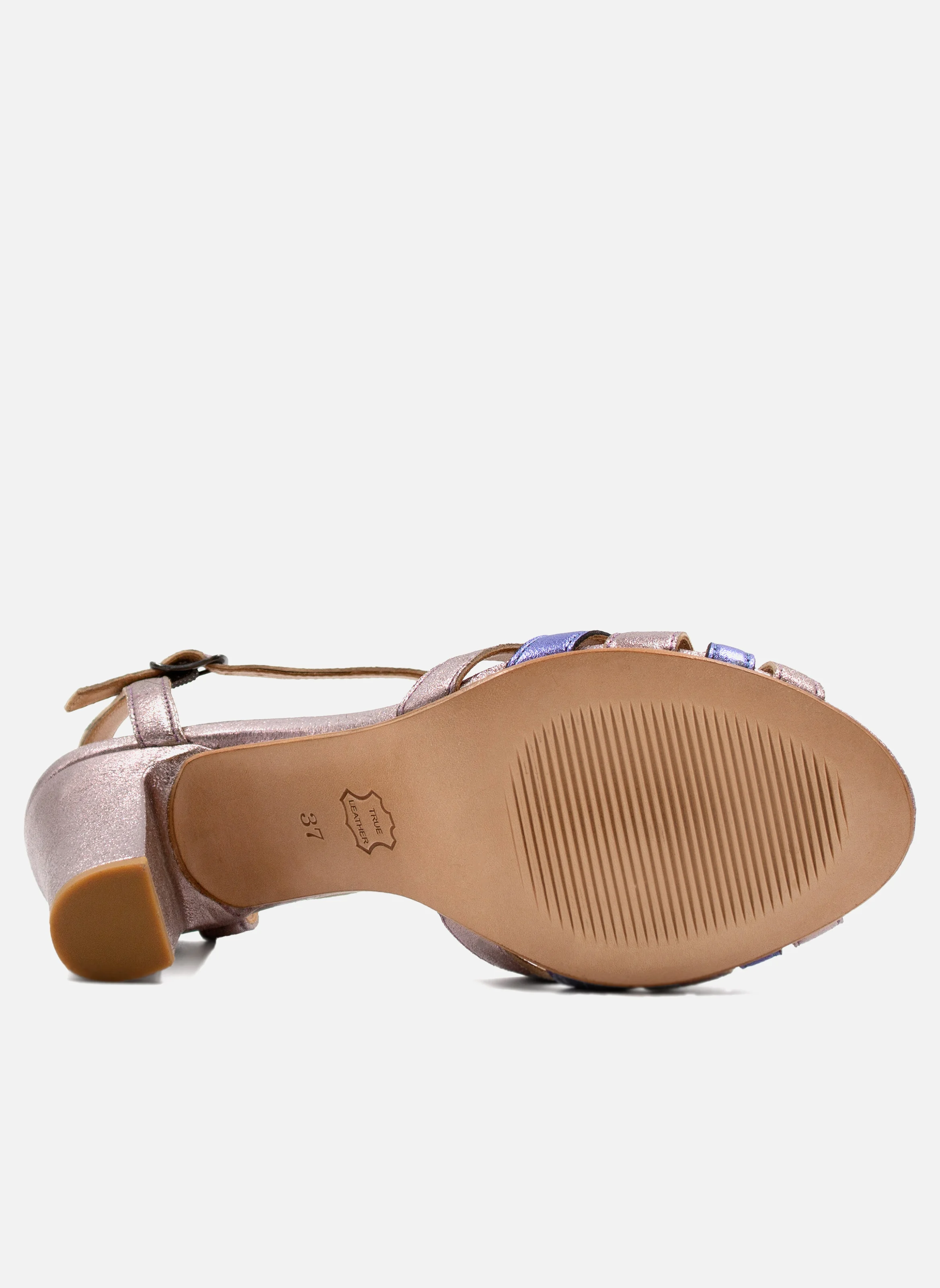 Sandales talon brides cuir métalisé | Argent