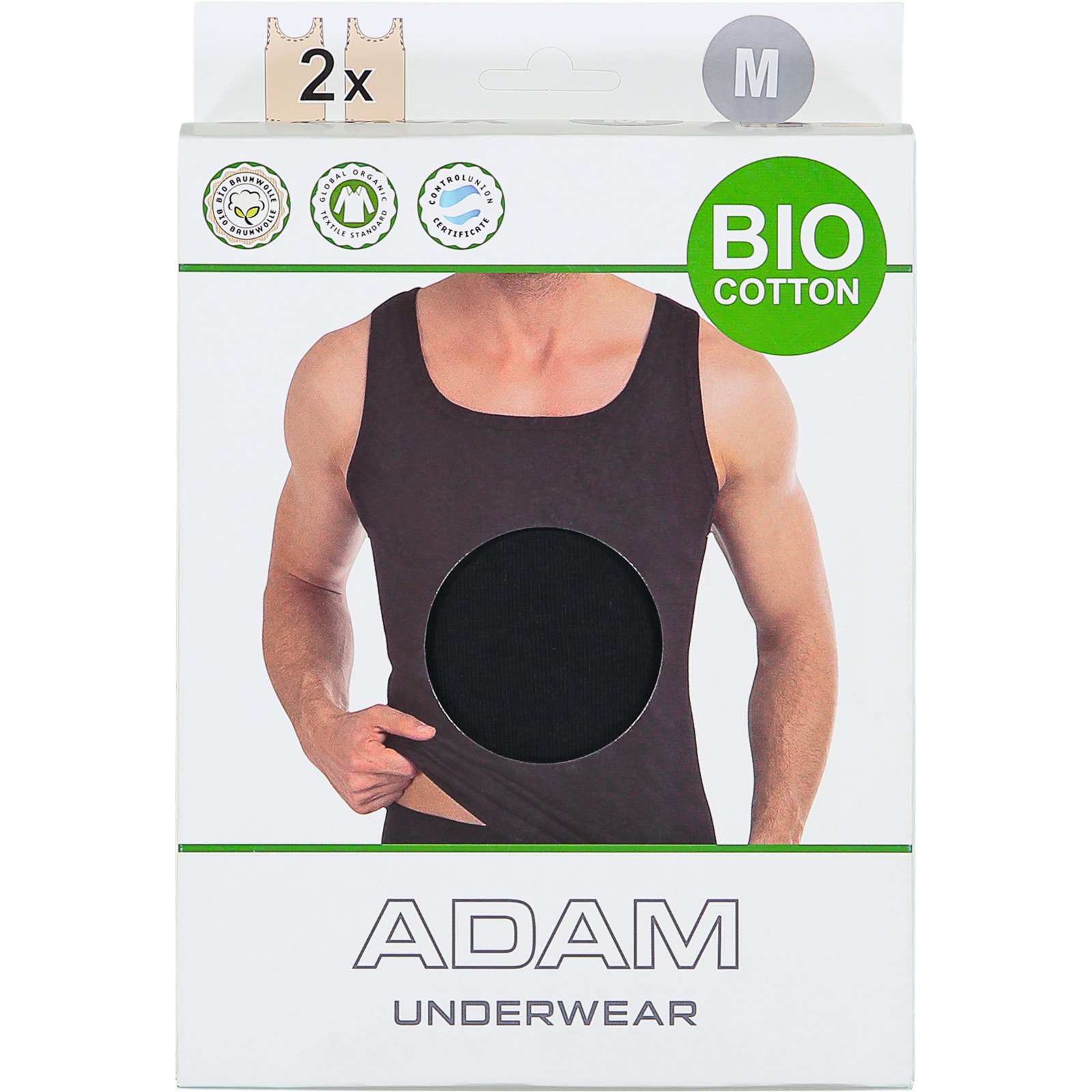 Adam Herren Bio-Unterhemd 2er Pack L, schwarz