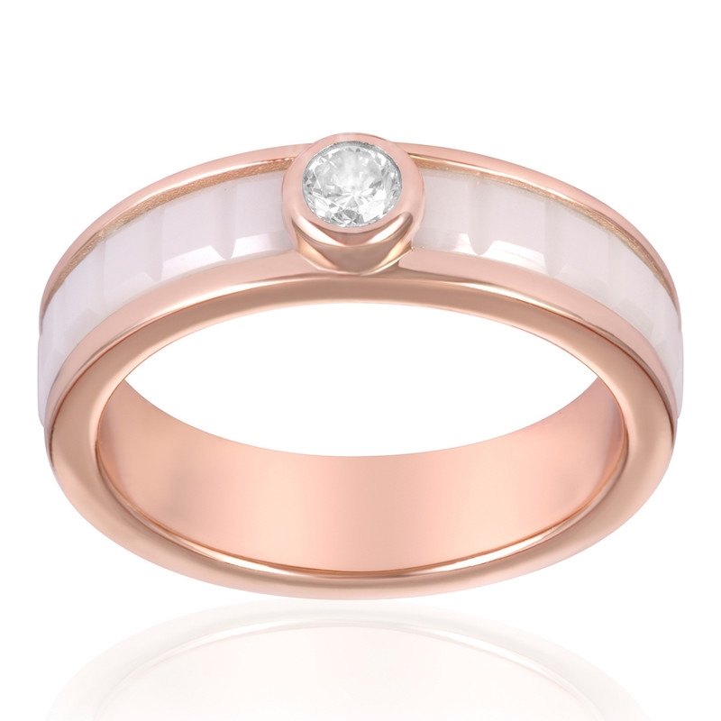 Bague Plaqué or rose, céramique blanche et Cristal Cubic Zirconia