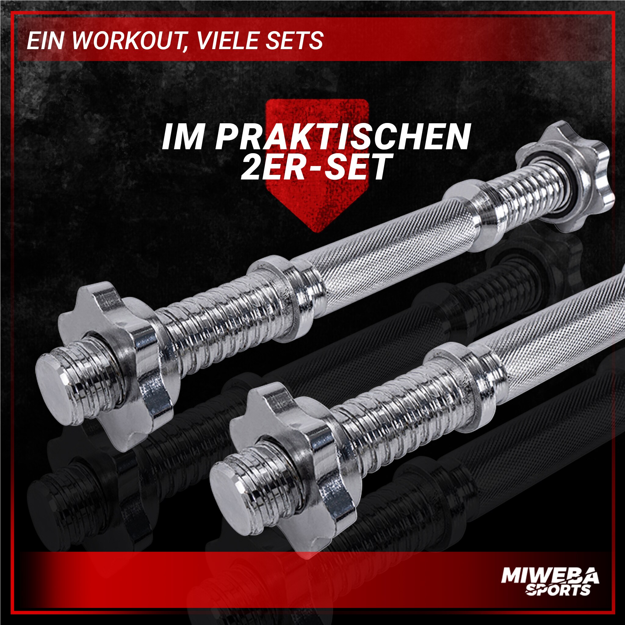 Miweba Sports Kurzhantelstange KH100, Sternverschluss, 35cm, Ø30mm, bis 40 kg, Stahl, 2er-Set (2 Stück)