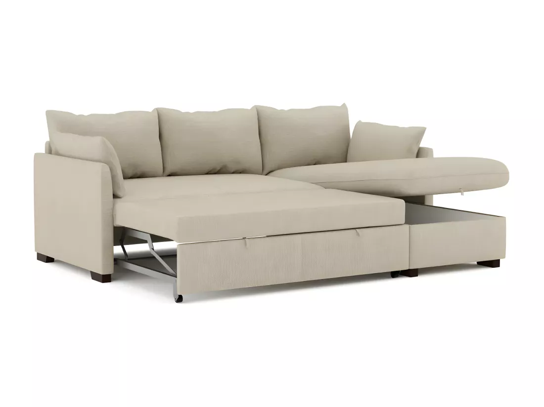 Canapé méridienne 3 places réversible en polyester beige