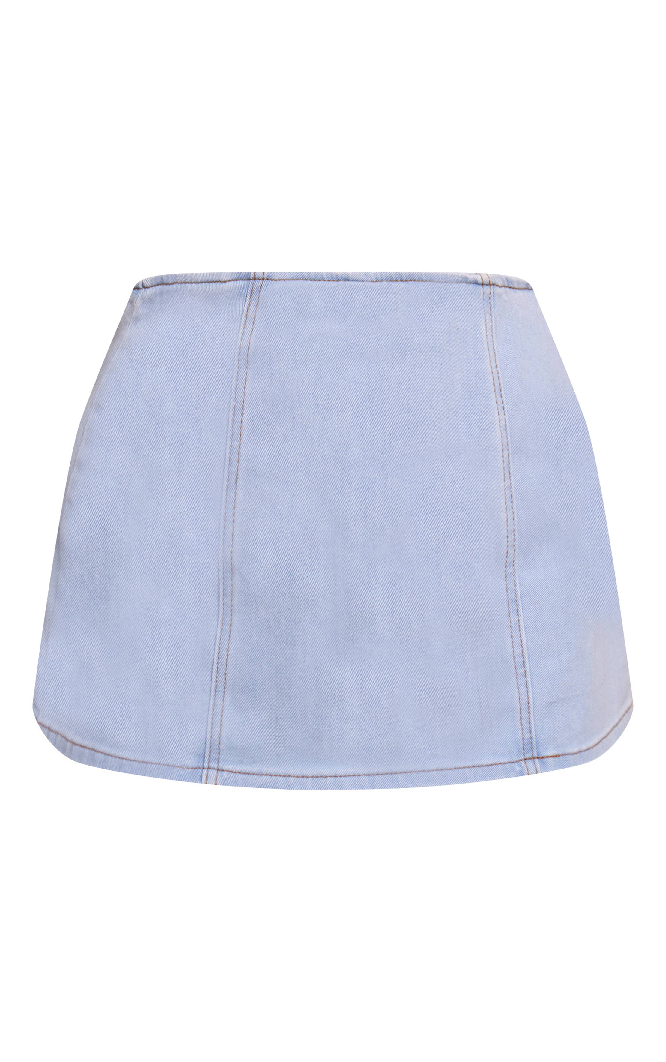 Bleu Clair Jupe-short En Denim Stretch Sculptant Effet Évasé