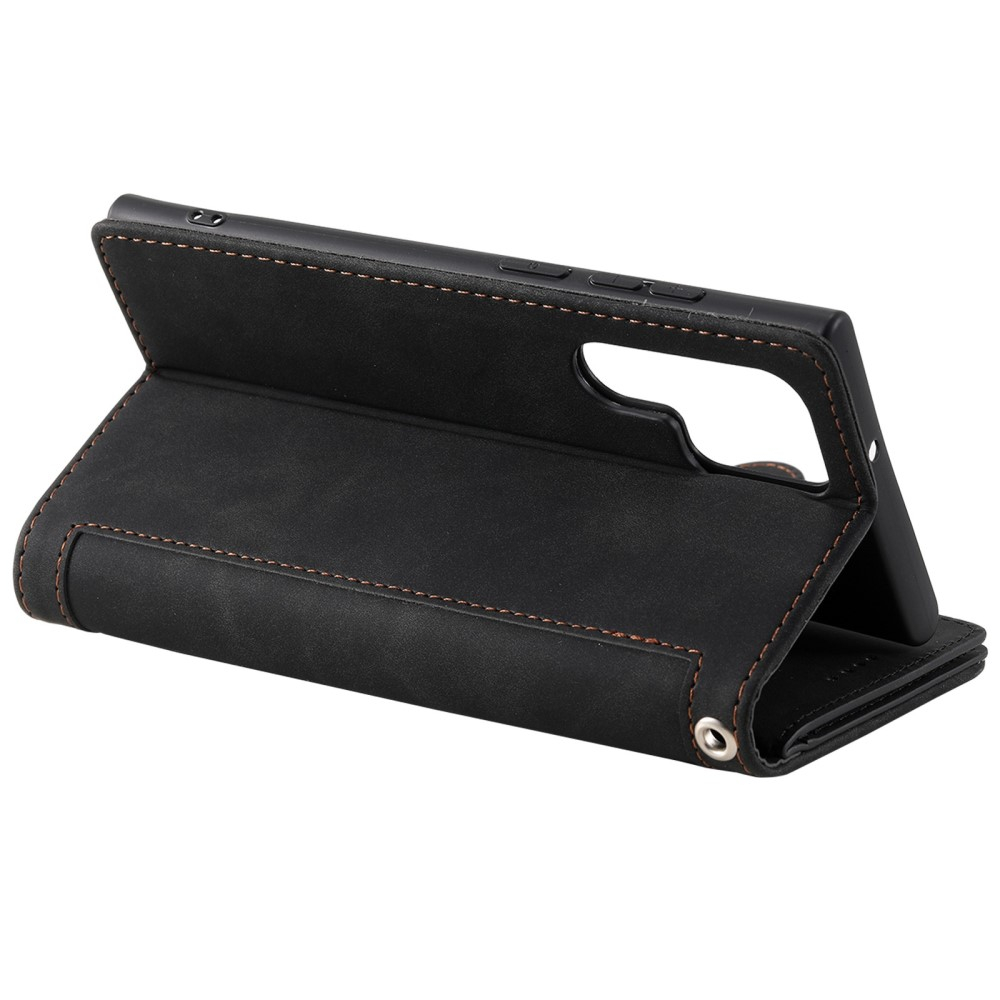 Samsung Galaxy S23 Ultra 5G Leder Tasche Flip Cover mit Reissverschluss - Schwarz