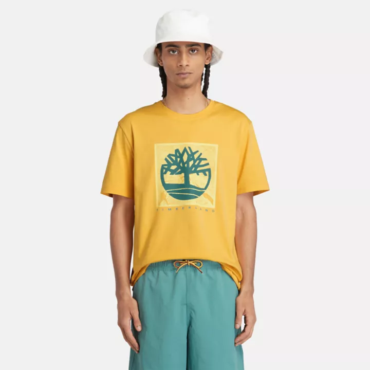 T-shirt à motif sur le devant pour homme en jaune