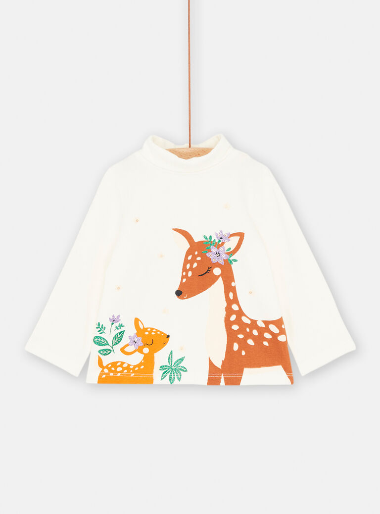 Sous-pull écru à motifs animaliers pour bébé fille