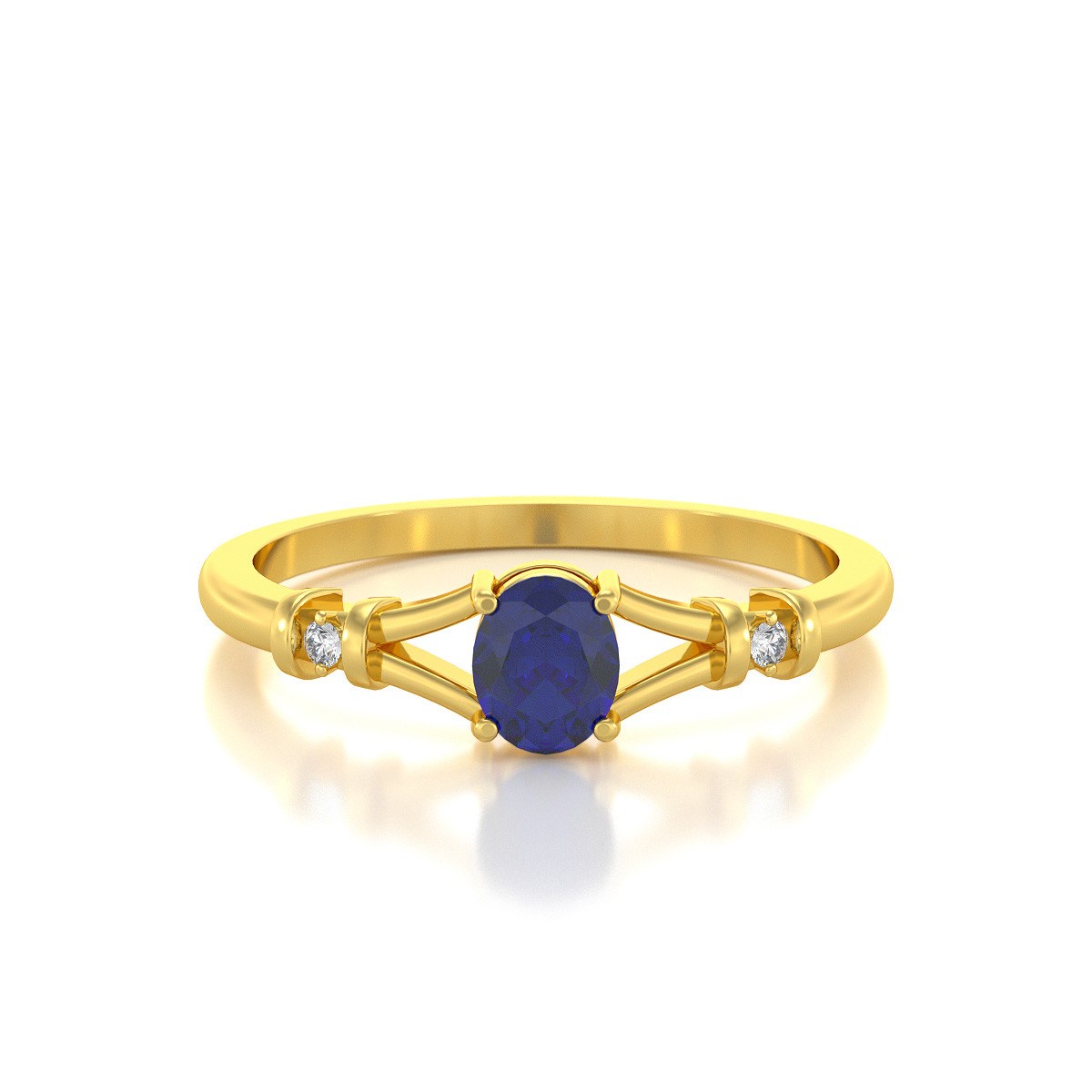 Bague ADEN Or 585 Jaune Solitaire Saphir et diamants 2.094grs