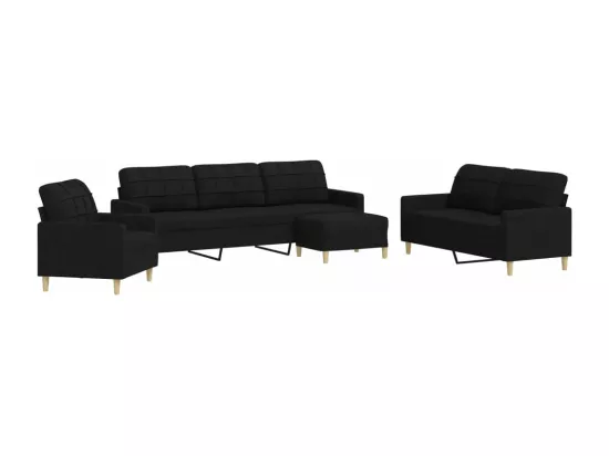 Ensemble de canapés 4 pcs avec repose-pied noir tissu