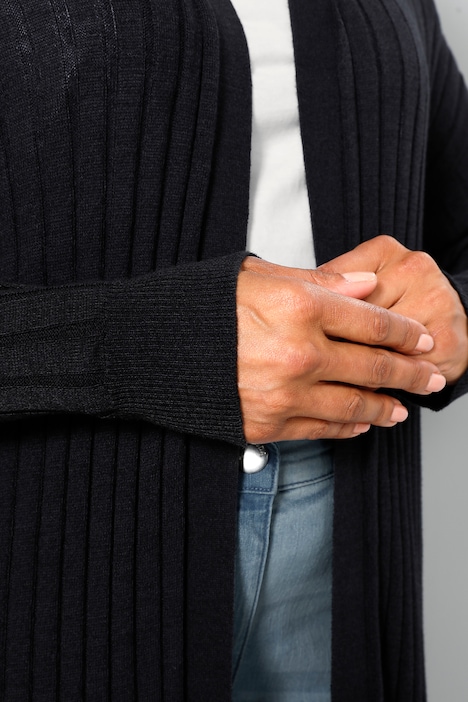 Long-Strickjacke, offene Form, Langarm