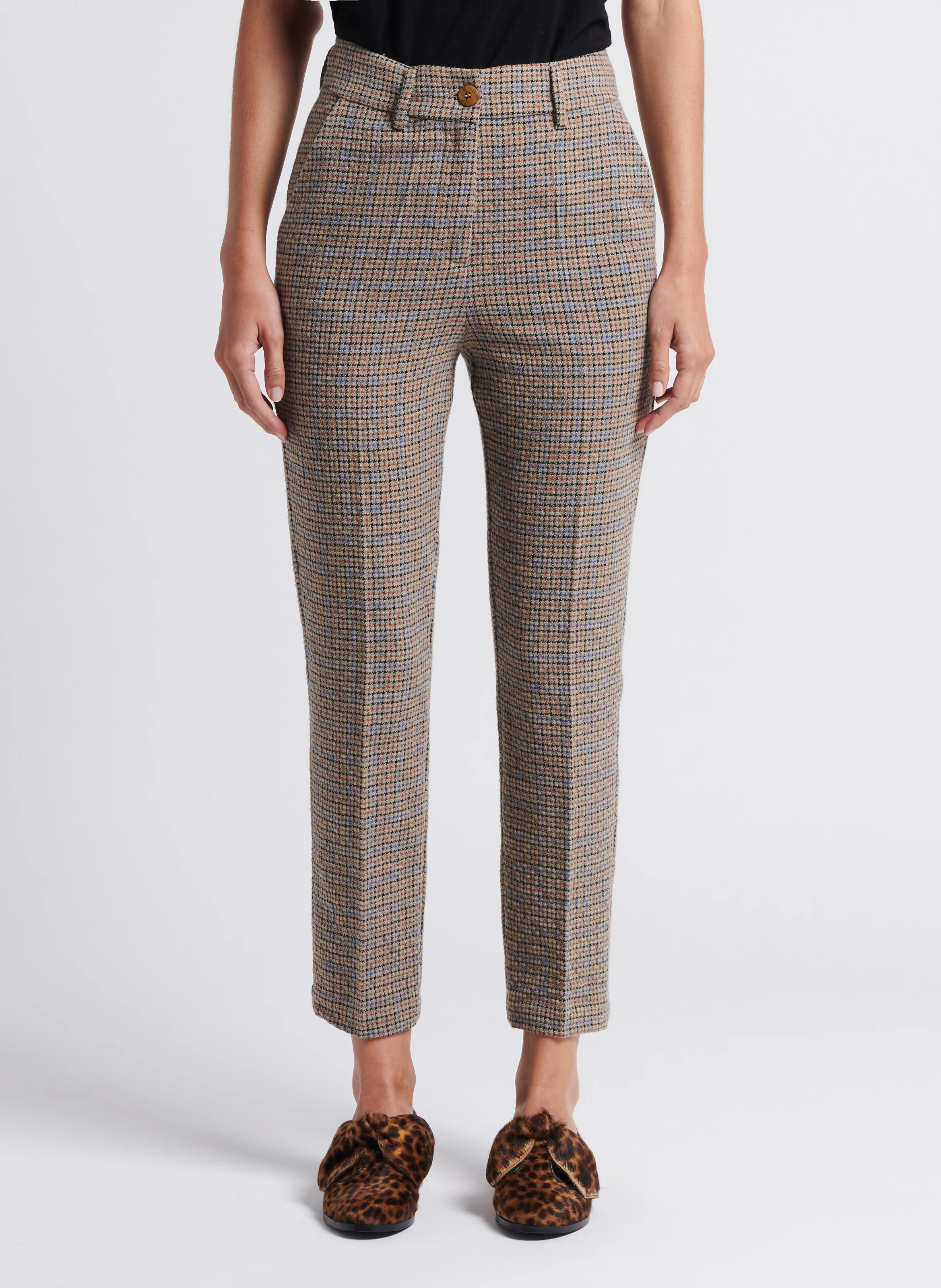 LYON - Pantalon carotte en laine mélangée| Marron