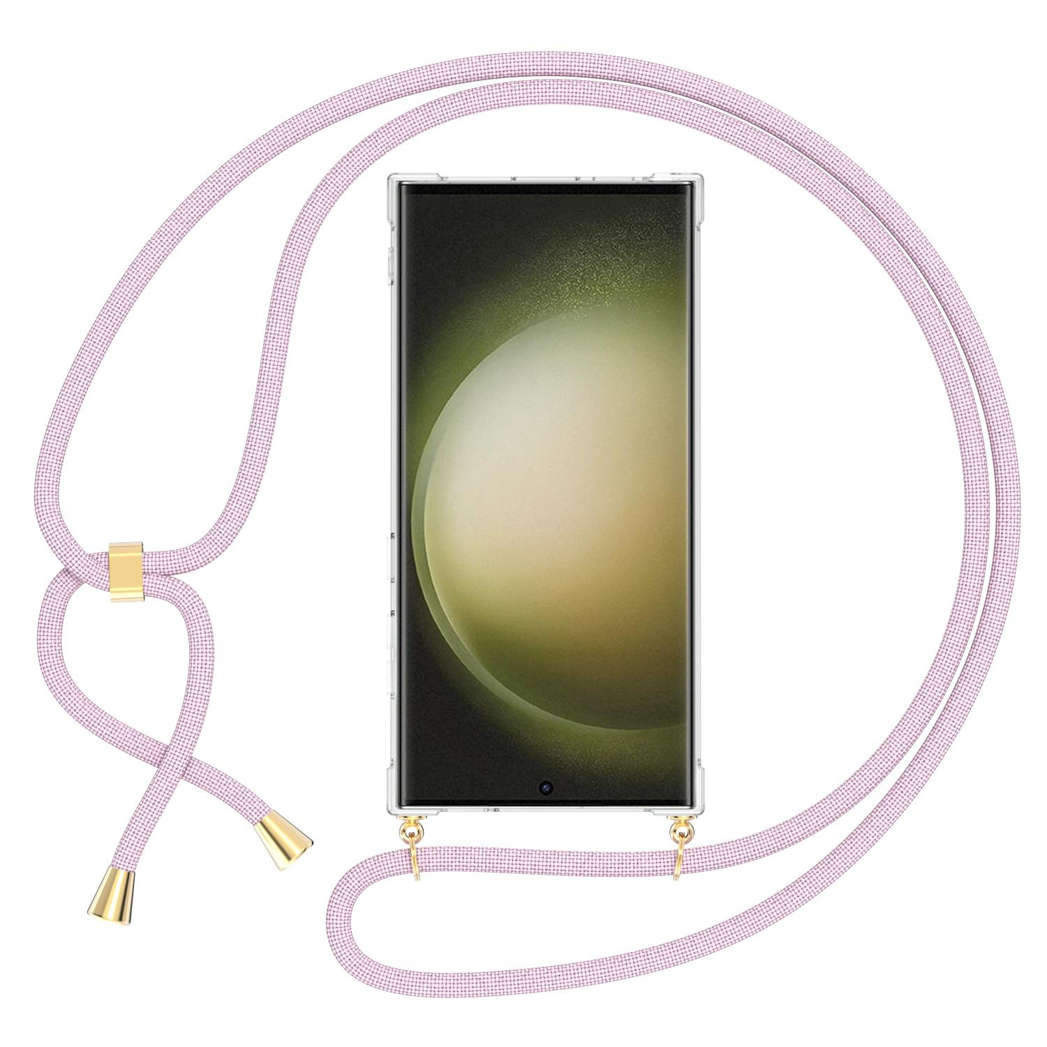 Samsung Galaxy S23 Ultra 5G Necklace Gummi Hülle Air Cushion Fallschutz   Handykette (150cm) - Roségold / Gold