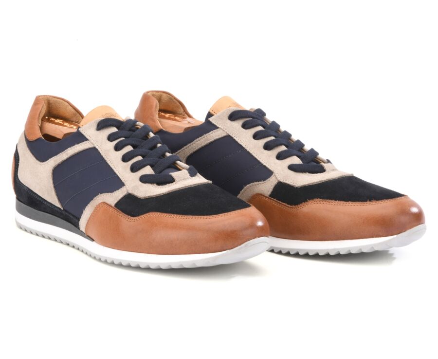 Sneakers homme Châtaigne Patiné et Velours Marine - CORUNNA